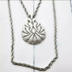 Trifari White Necklace Enamel Double Chain 30"